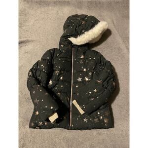 ZeroXposure Puffer Coat Girls 6/6X Black Star Hooded Faux Fur Lined Warm Winter